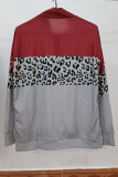 Fashion Leopard Color Block Patchwork Zipper Collar Tops
