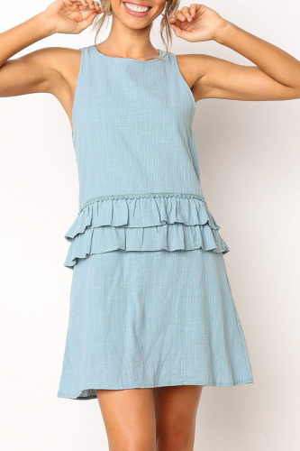 Casual Solid Backless Flounce O Neck A Line Dresses
