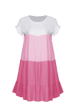 Casual Solid Patchwork O Neck Cake Skirt Dresses