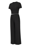Fashion Solid Patchwork O Neck Short Sleeve Two Pieces