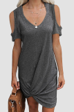 Casual Solid Patchwork Fold V Neck A Line Dresses