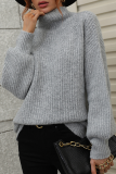 Casual Solid Patchwork Turtleneck Tops