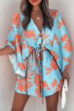 Casual Print Patchwork V Neck Waist Skirt Dresses