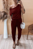 Casual Solid Patchwork One Shoulder Harlan Jumpsuits