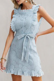 Fashion Sweet Solid Patchwork Square Collar A Line Dresses