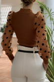 Fashion Elegant Polka Dot Patchwork Mesh O Neck Tops