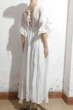 Elegant Solid Frenulum Buckle V Neck A Line Dresses