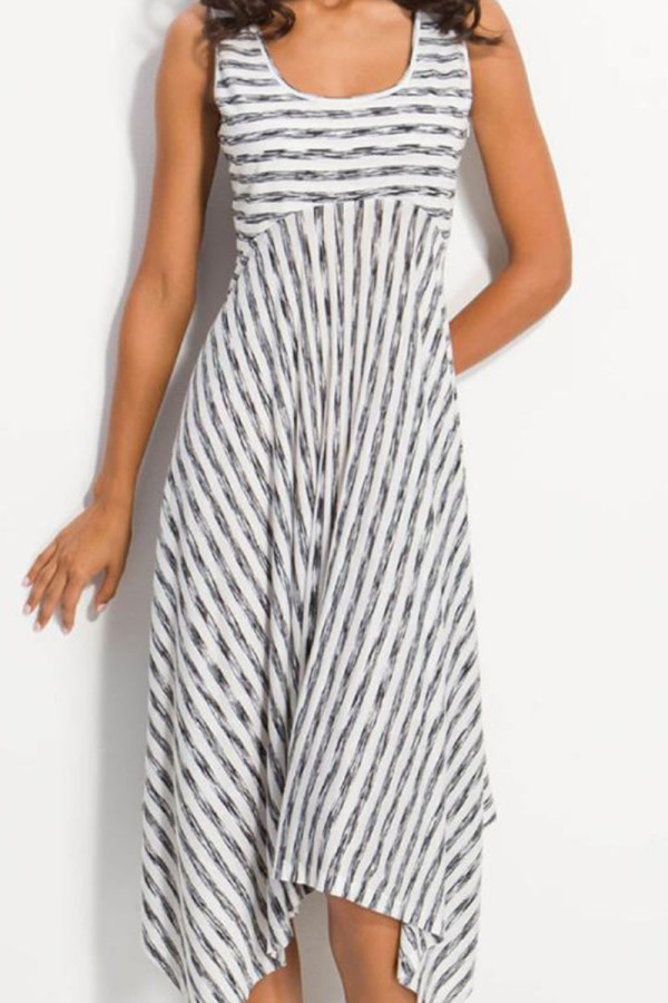 Fashion Street Striped Patchwork U Neck A Line Dresses