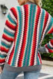 Casual Striped Patchwork Cardigan Collar Tops