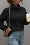 Casual Solid Patchwork Turtleneck Tops