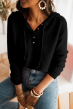 Casual Solid Draw String Buckle Hooded Collar Tops