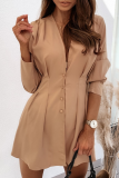 Casual Solid Patchwork V Neck Shirt Dress Dresses