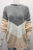 Casual Color Lump Patchwork Contrast O Neck Tops