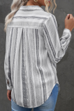 Casual Striped Patchwork Turndown Collar Tops