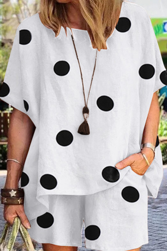 Casual Print Patchwork O Neck Short Sleeve Two Pieces