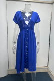 Casual Solid Buckle V Neck Waist Skirt Dresses