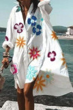 Fashion Casual Print Patchwork Turndown Collar Irregular Dresses