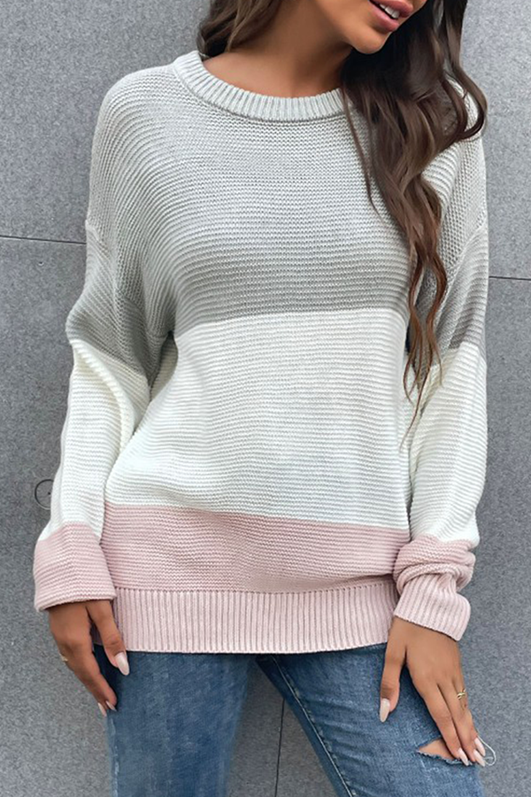 Casual Patchwork Basic Contrast O Neck Tops