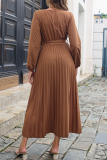 Fashion Solid Patchwork V Neck Waist Skirt Dresses