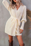 Fashion Solid With Belt O Neck Tops