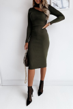Fashion Elegant Solid Hollowed Out Patchwork Half A Turtleneck Pencil Skirt Dresses