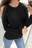 Fashion Casual Solid Beading U Neck Tops Sweater