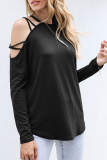Casual Solid Hollowed Out Patchwork O Neck Tops