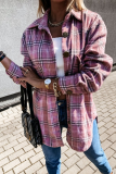 Casual Vintage Plaid Patchwork Buckle Turndown Collar Outerwear