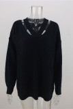 Casual Solid Hollowed Out Patchwork V Neck Tops