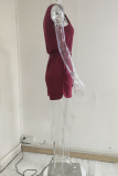 Casual Solid Patchwork U Neck Straight Rompers
