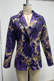 Casual Print Patchwork Turndown Collar Outerwear