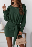 Casual Solid Bandage Patchwork O Neck Pencil Skirt Dresses