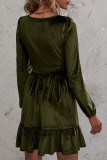 Fashion Casual Solid Patchwork V Neck A Line Dresses