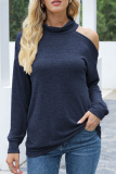 Casual Solid Hollowed Out Patchwork Half A Turtleneck Tops