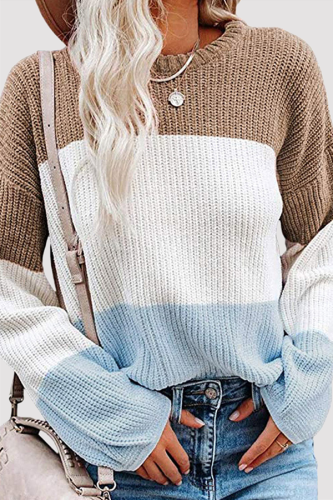 Fashion Casual Patchwork Contrast O Neck Tops