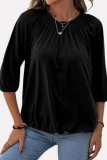 Casual Solid Patchwork Fold O Neck T-Shirts