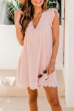 Casual Solid Flounce V Neck Straight Dresses