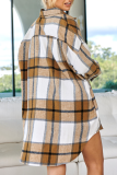 Casual Plaid Patchwork Turndown Collar Tops