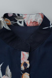 Fashion Casual Print Patchwork Turndown Collar Long Sleeve Dresses