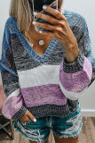 Casual Sweet Color Block Patchwork V Neck Tops