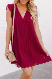 Casual Solid Flounce V Neck Straight Dresses