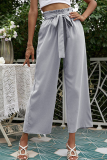 Casual Solid Patchwork Loose Mid Waist Wide Leg Solid Color Bottoms