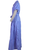 Casual Striped Patchwork Turndown Collar Cake Skirt Dresses