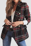 Casual Plaid Patchwork Buckle Turndown Collar Outerwear