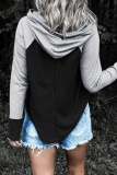 Casual Patchwork Draw String Contrast Hooded Collar Tops
