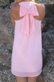 Casual Solid Patchwork O Neck Straight Dresses