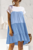 Casual Solid Patchwork O Neck Cake Skirt Dresses
