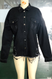 Casual Solid Ripped Make Old Turndown Collar Long Sleeve Denim Jacket