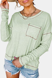 Casual Patchwork Pocket O Neck Tops