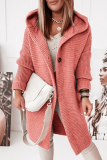 Casual Solid Patchwork Buckle Hooded Collar Outerwear Sweater